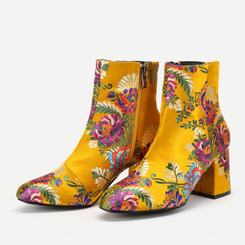 Floral Zip Up Ankle Booties